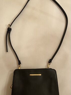 Steve Madden Black Leather Crossbody with Gold Plate